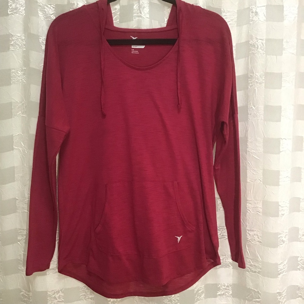 Old Navy Active Go Dry Long Sleeve Slub Hooded Top Shirt Size L Raspberry